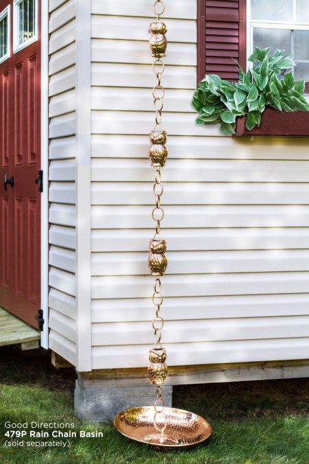 9 Owl Rain Chain Polished Copper with Basin